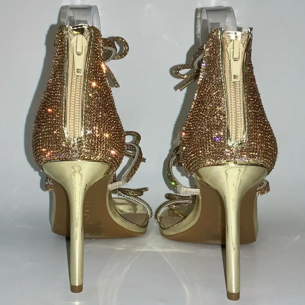 INC International Concepts Glittery Gold Stiletto Strappy Sandals - Picture 8 of 16
